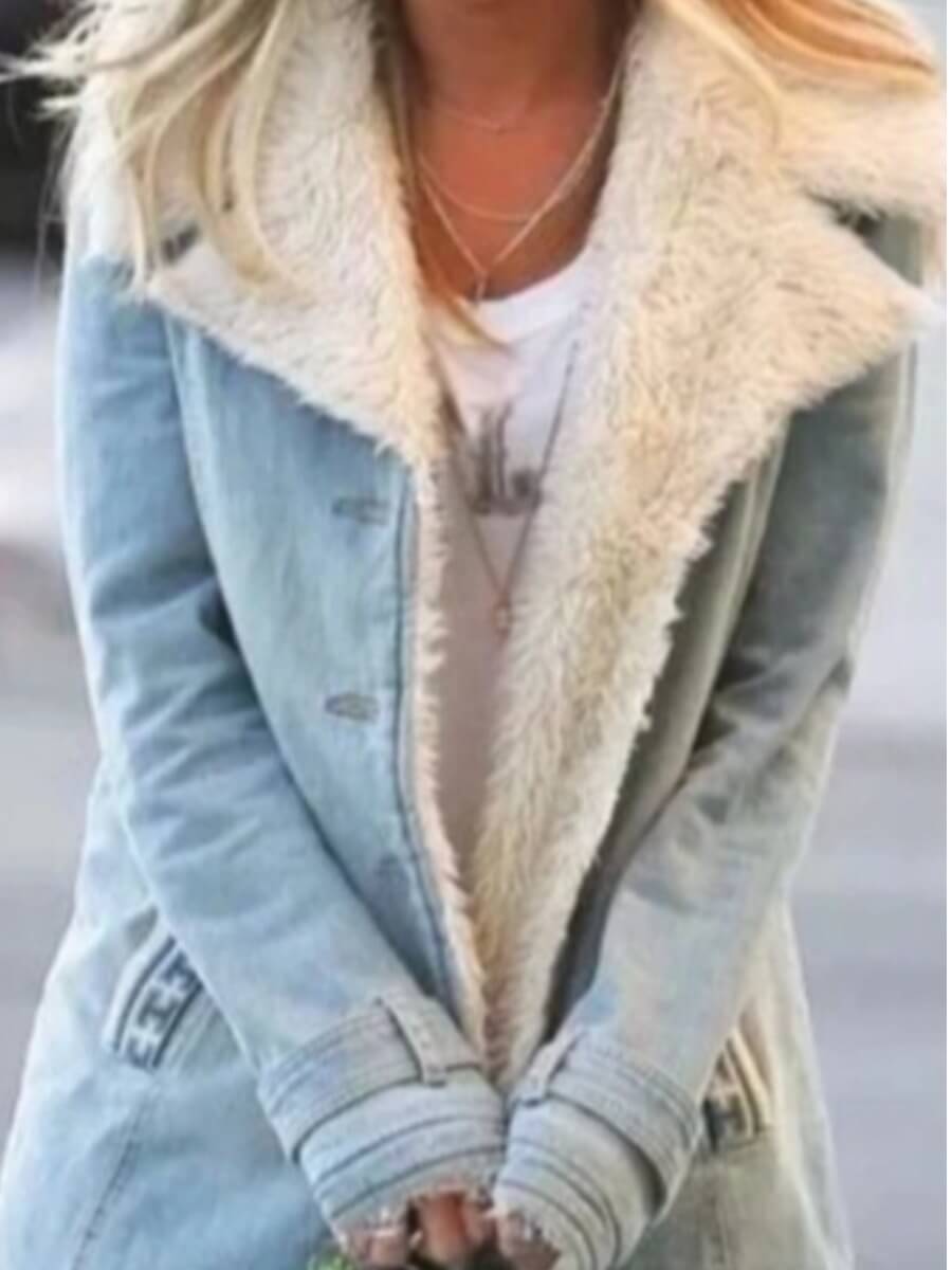 

Lovely Casual Turndown Collar Button Design Blue Coat