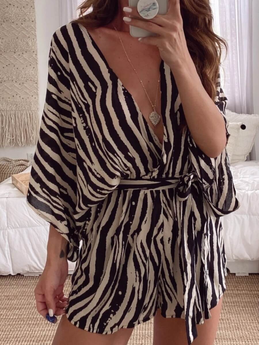 

Lovely Chic Striped Black Brown One-piece Romper