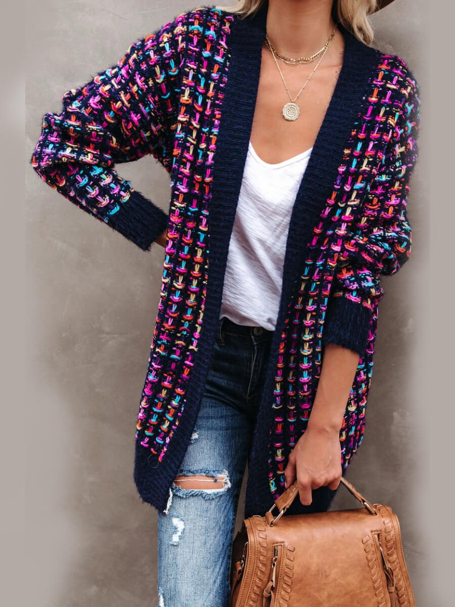 

Lovely Trendy Patchwork Multicolor Cardigan, Multi