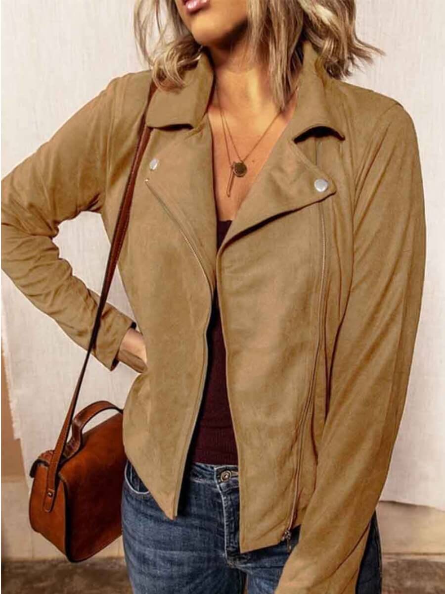

Lovely Casual Turndown Collar Zipper Design Khaki Jacket