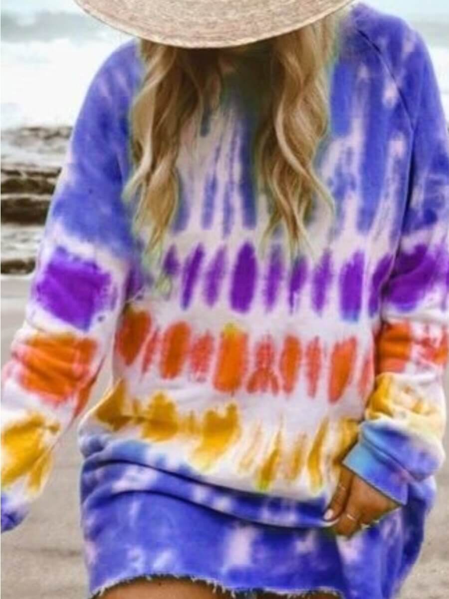 

Lovely Casual Tie-dye Deep Blue Mini Dress