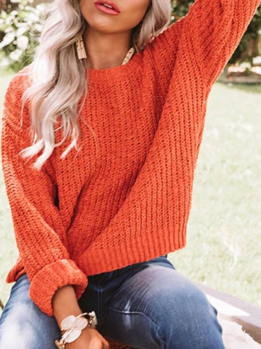 

LW BASICS Casual O Neck Loose Orange Sweater