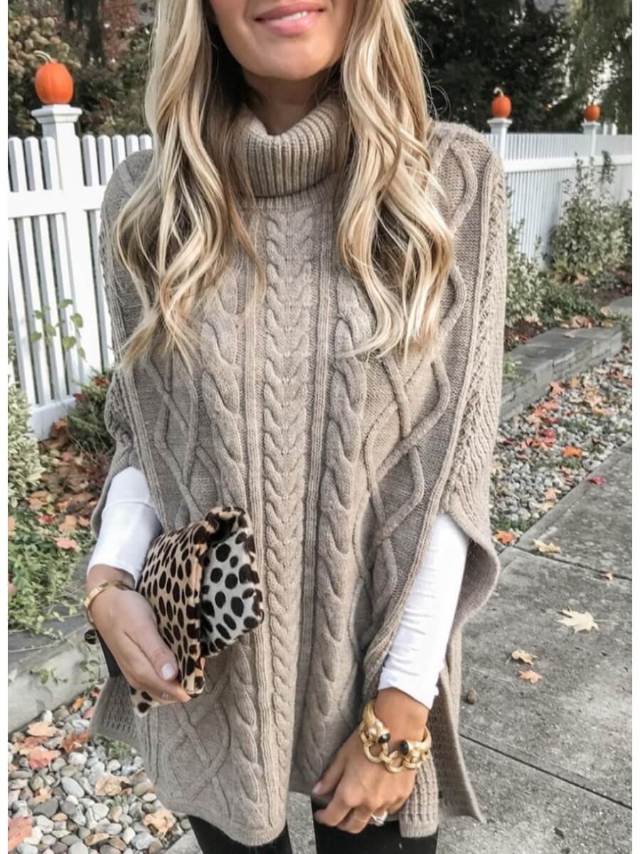 

Lovely Turtleneck Loose Khaki Sweater