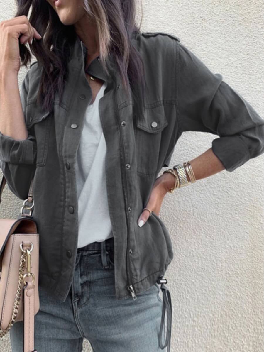 

Lovely Casual Pocket Design Single Breasted Grey Jacket