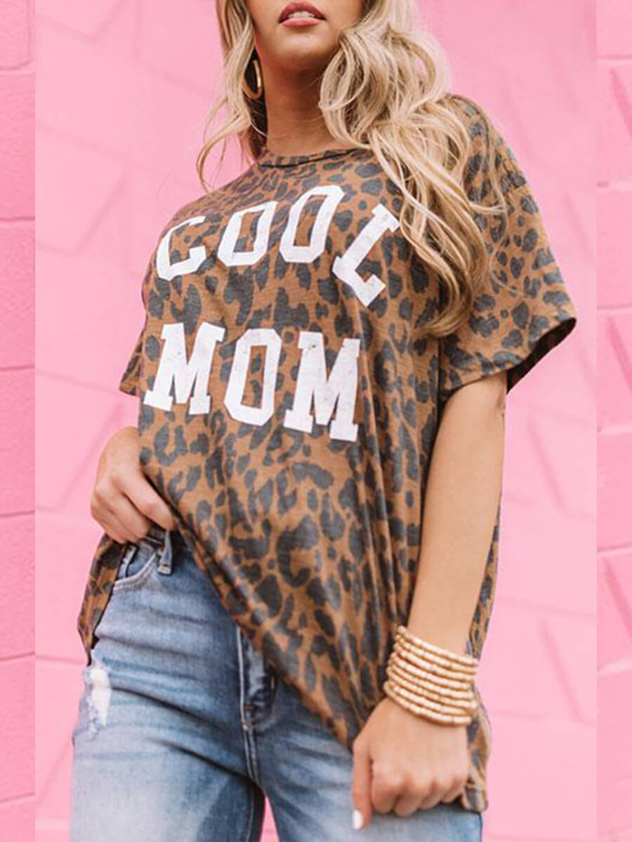 

Lovely Street O Neck Leopard Print Loose T-shirt