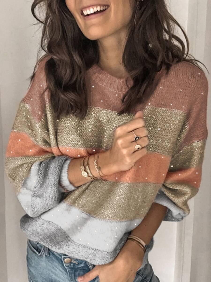 

Lovely Casual Patchwork Loose Cameo Brown Sweater
