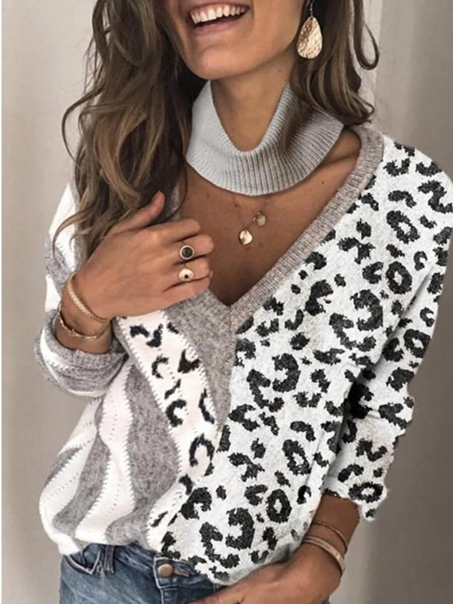 

Lovely Patchwork Hollow-out Grey Sweater