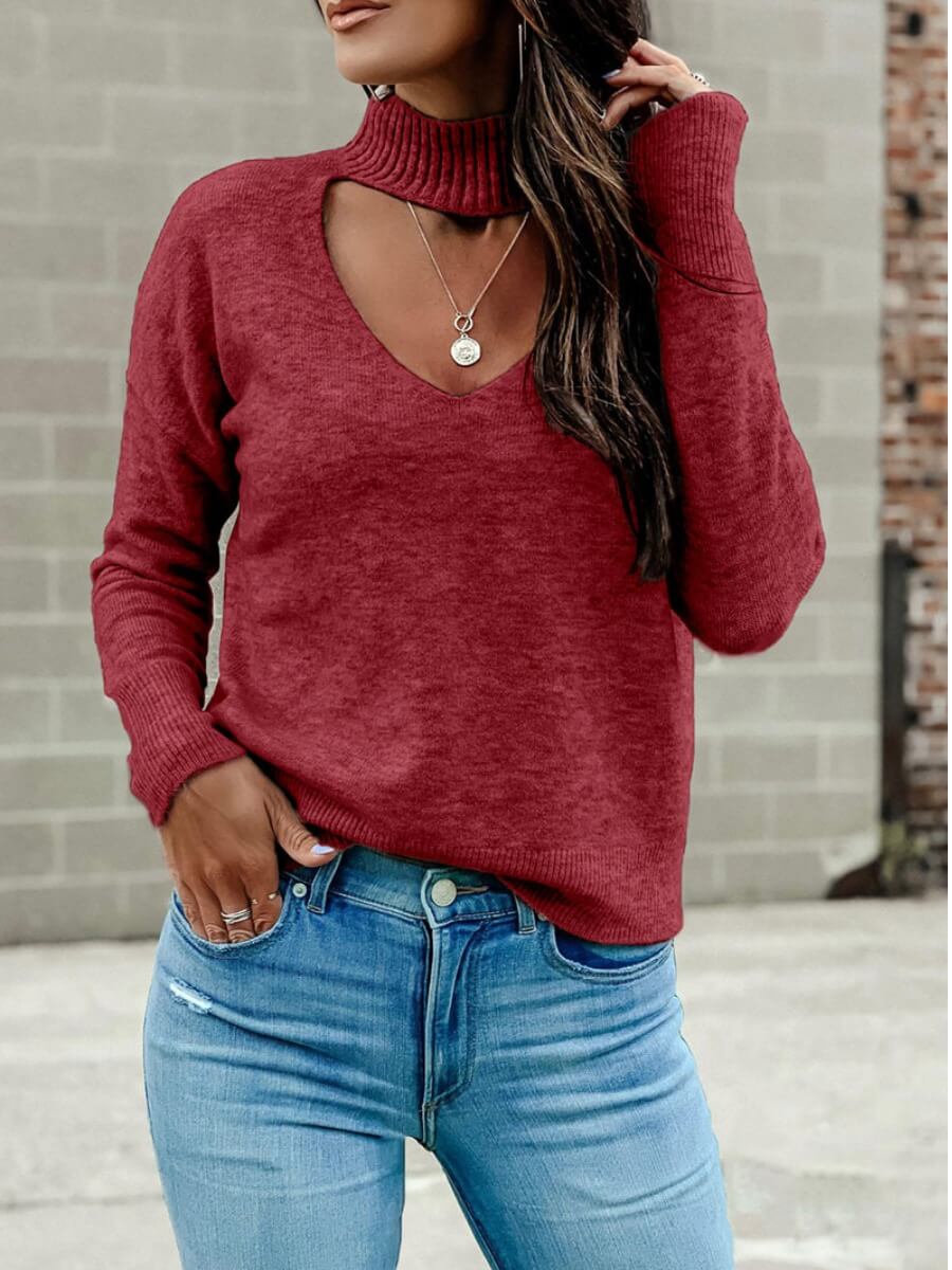 

Lovely Hollow-out Wine Red Sweater