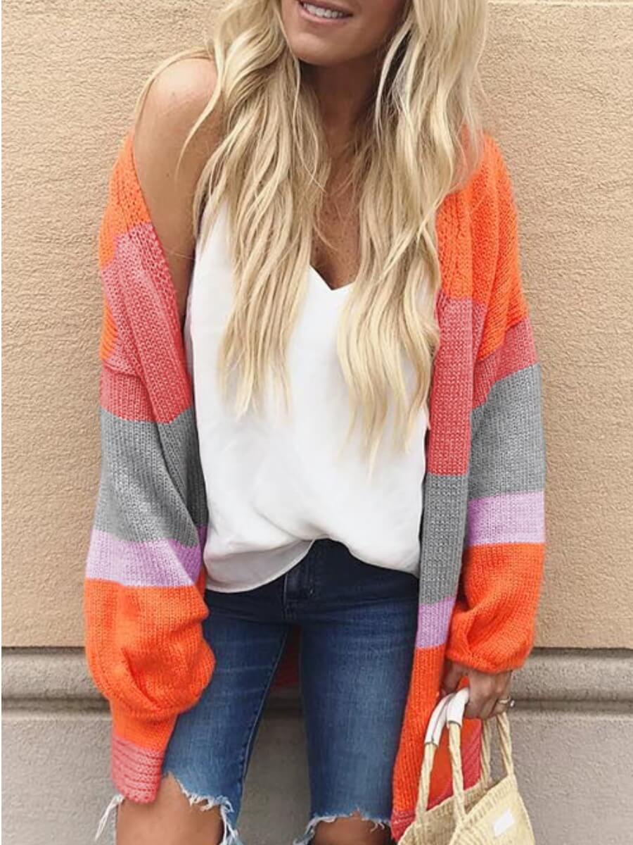 

Lovely Chic Color-lump Orange Cardigan