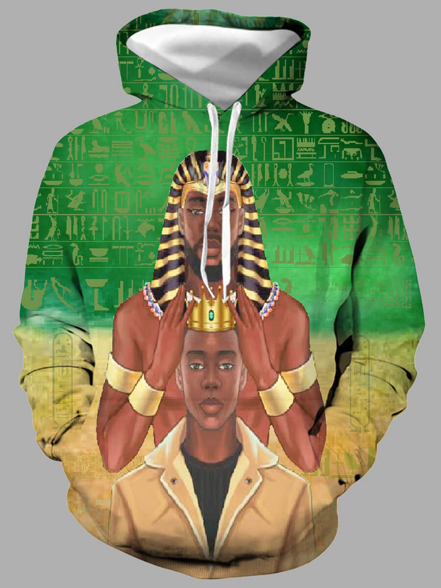 

Lovely Casual Hooded Collar Print Patchwork Green Men Hoodie