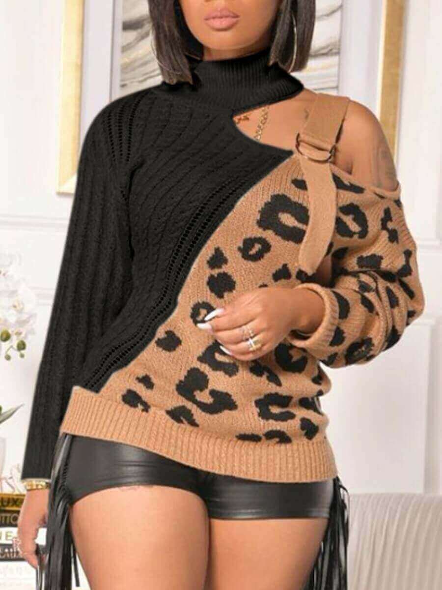 

Lovely Stylish Patchwork Hollow-out Black Sweater