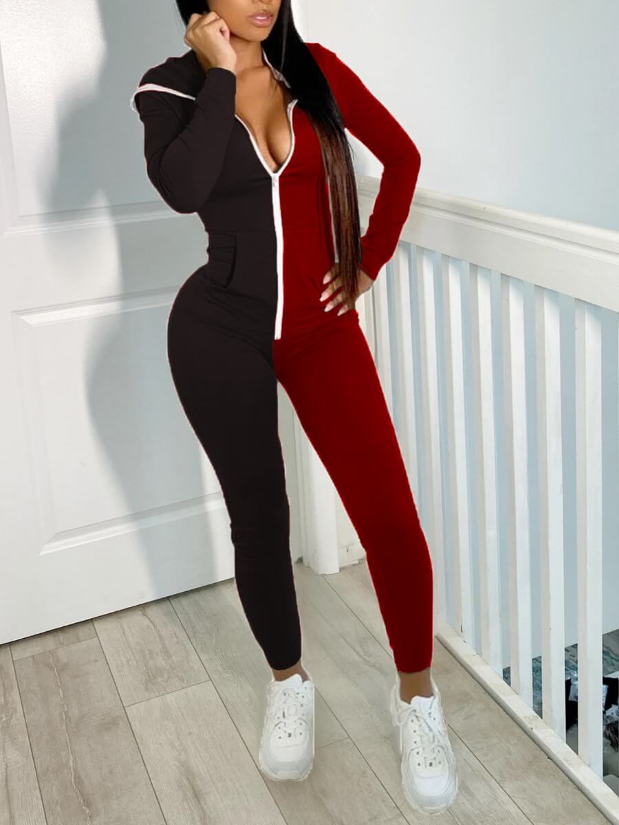 

Lovely Casual Patchwork Black One-piece Jumpsuit
