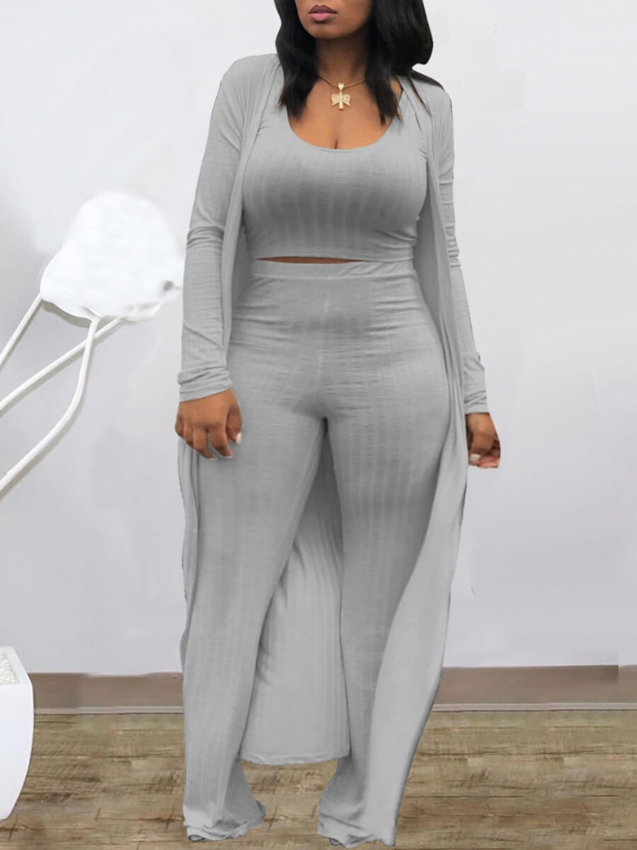 

Lovely Casual U Neck Grey Plus Size Three-piece Pants Set