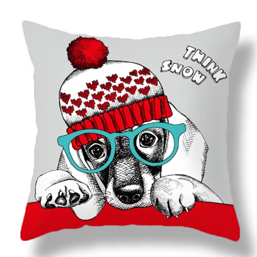 

Lovely Dog Print Red Decorative Pillow Case