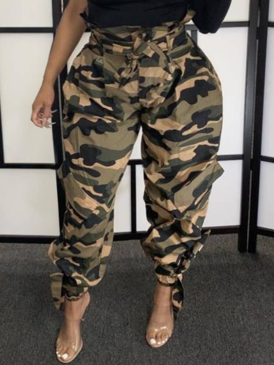 Lovely Casual Camo Print Knot Design Plus Size Pants
