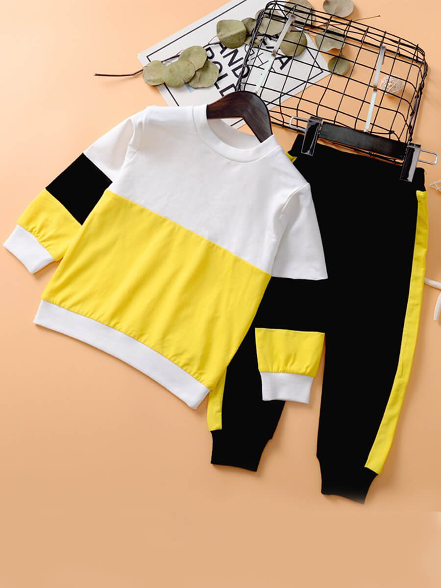 

Lovely Sportswear O Neck Patchwork Yellow Two Piece Pants Set