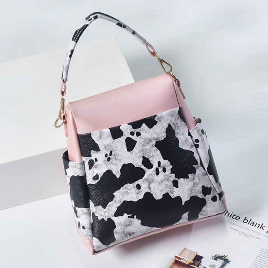 

Lovely Stylish Print Patchwork Pink Backpack