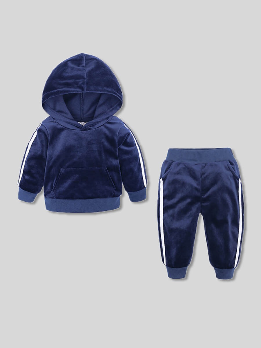

Lovely Sportswear Hooded Collar Patchwork Blue Girl Two-piece Pants Set