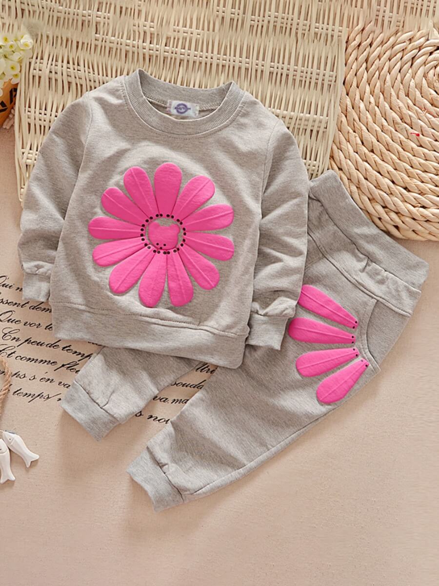 

Lovely Sportswear O Neck Print Grey Girl Two-piece Pants Set
