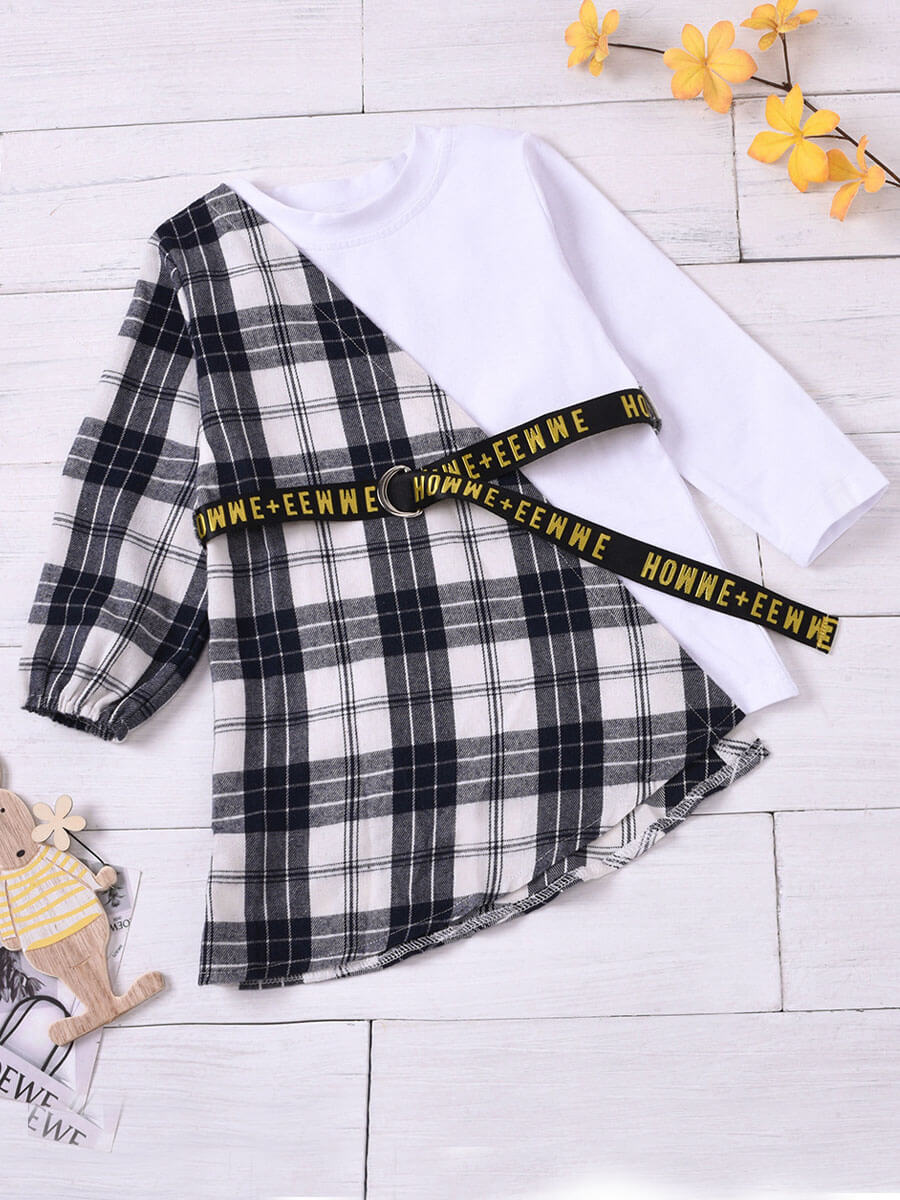 

Lovely Street O Neck Grid Print Patchwork White Girl Knee Length Dress