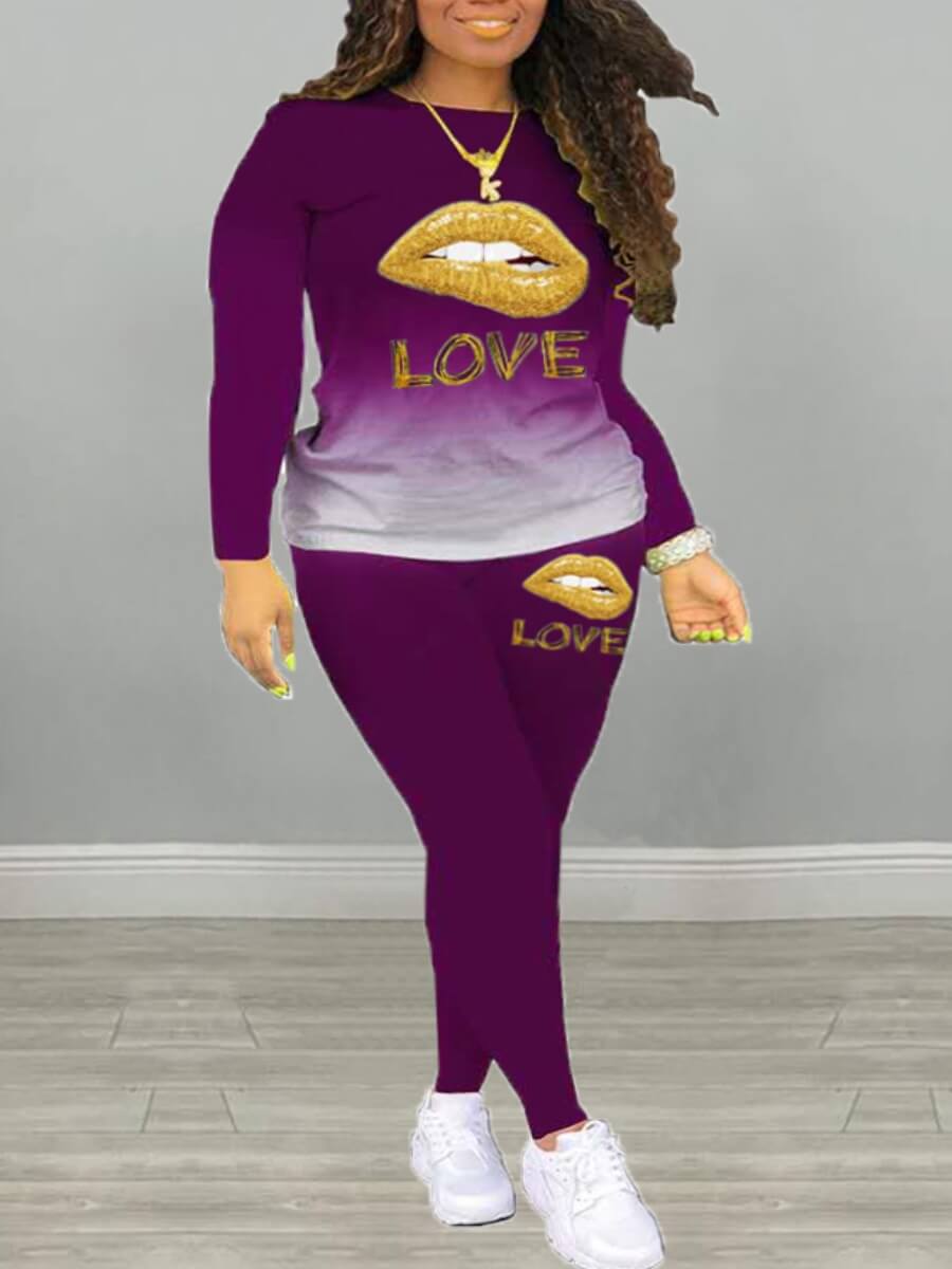 LW Gradient Lip Letter Print Pants Set