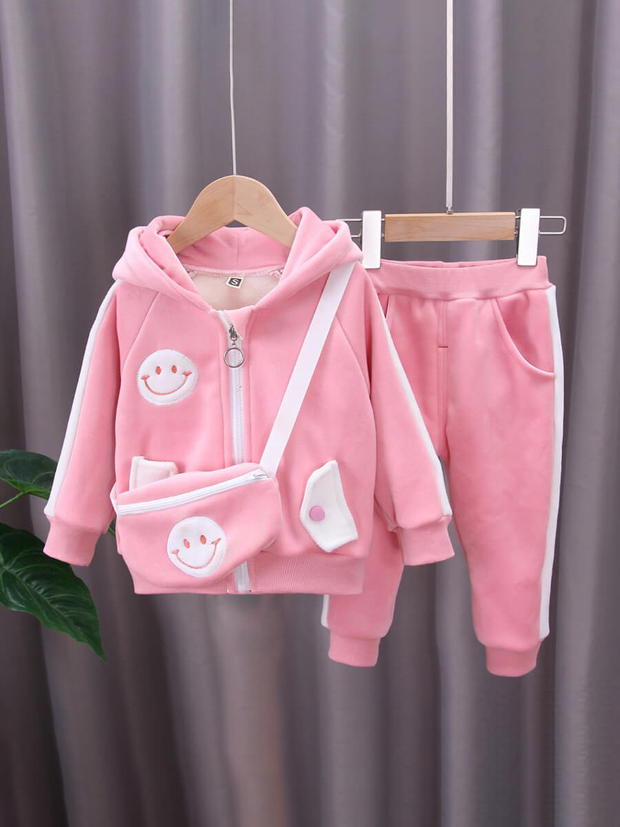 

Lovely Sportswear Hooded Collar Cartoon Pink Girl Two-piece Pants Set