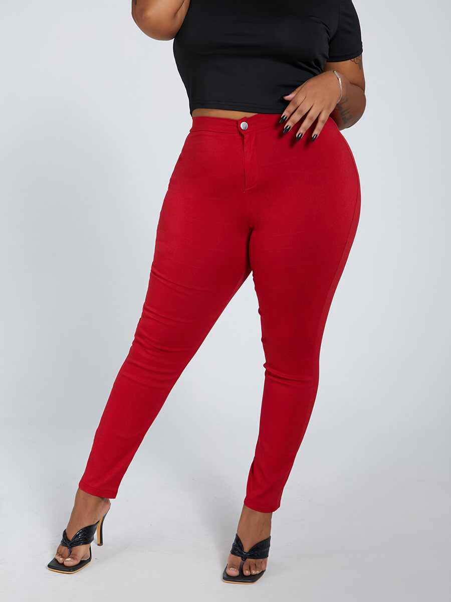 

Lovely Casual Basic Skinny Red Plus Size Jeans