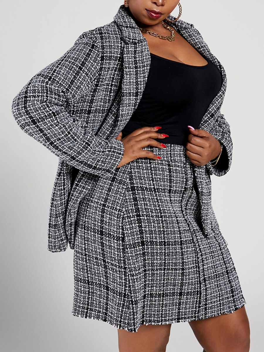 

Lovely Trendy Plaid Print Black Plus Size Two-piece Skirt Set