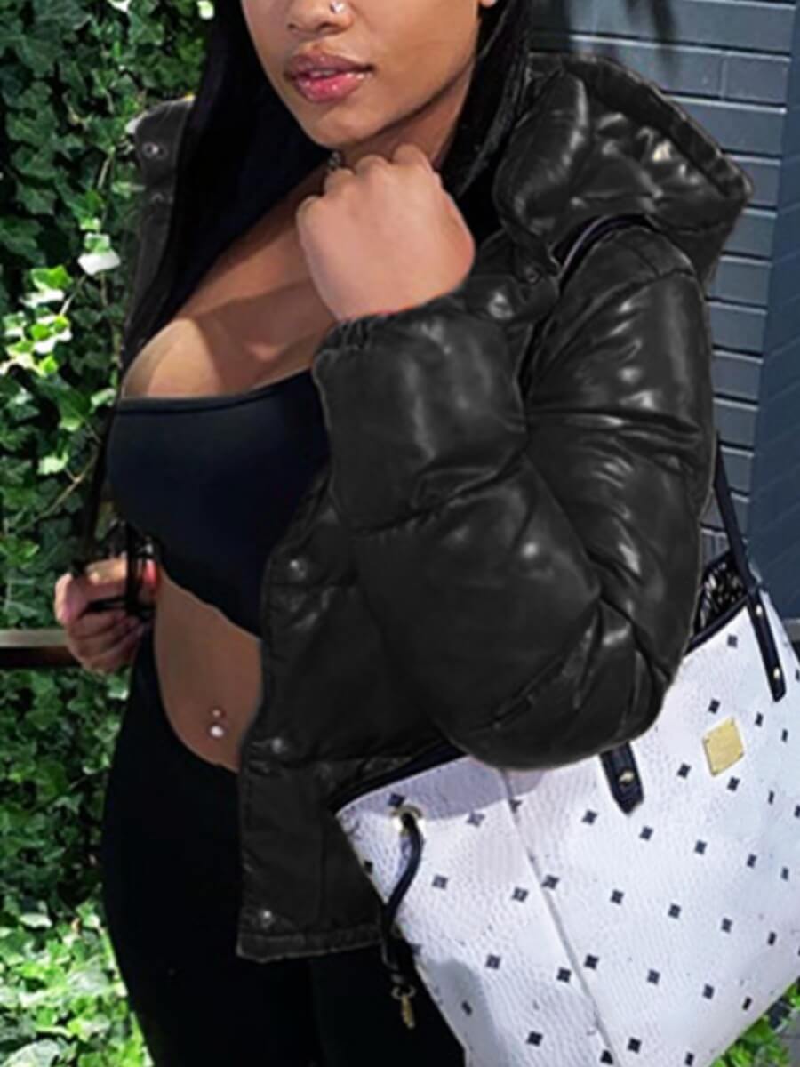 

Lovely Leisure Hooded Collar Buttons Design Black Parka