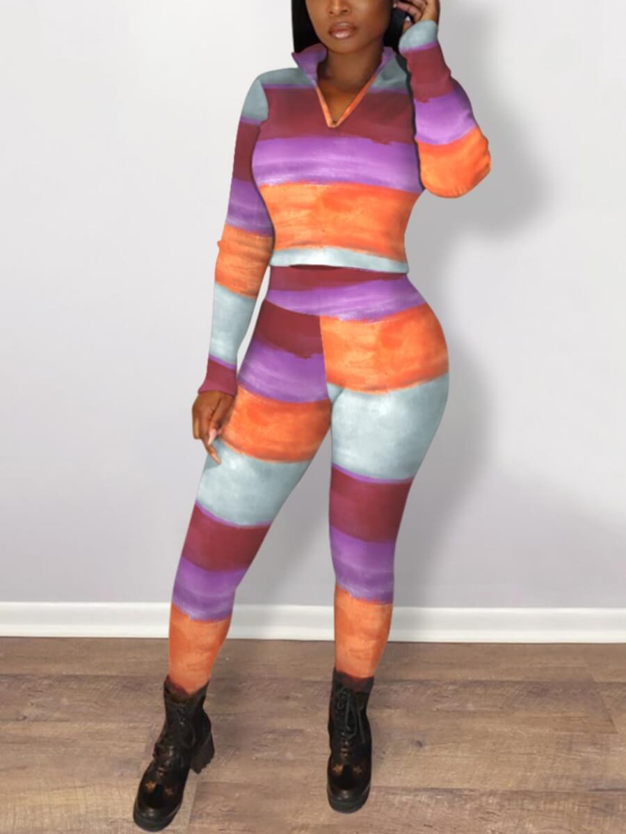 

Lovely Casual Print Patchwork Multicolor Two Piece Pants Set, Multi
