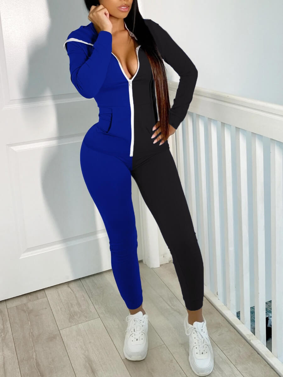 

Lovely Casual Patchwork Pitch-black One-piece Jumpsuit