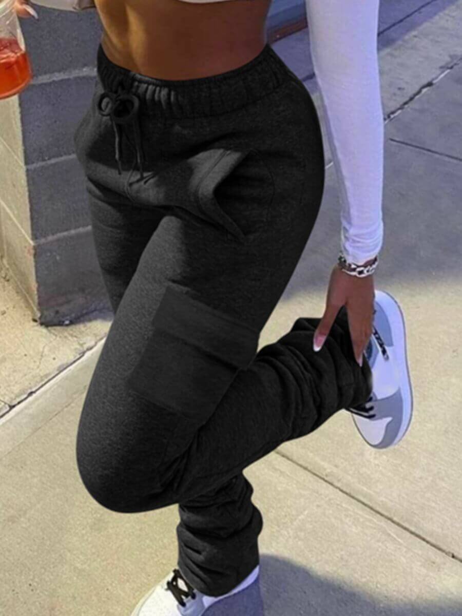 

LW COTTON Side Pocket Drawstring Pants, Black