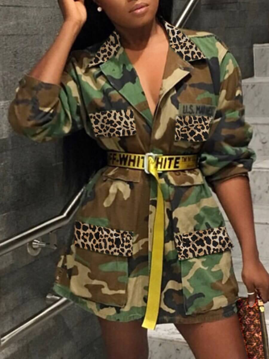 

Lovely Trendy Turndown Collar Camo Print Army Green Denim Jacket