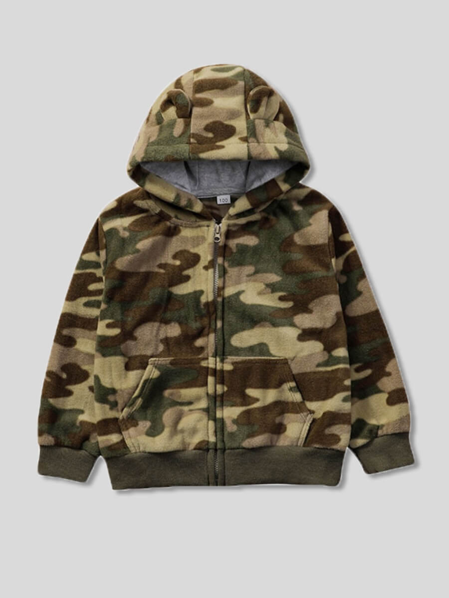 

Lovely Casual Camo Print Kangaroo Pocket Boy Coat