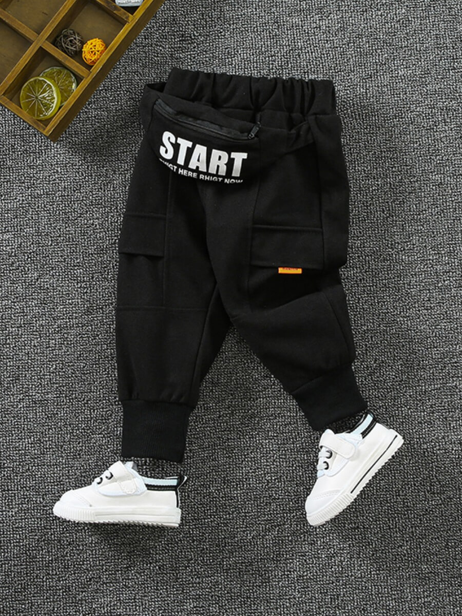

Lovely Street Letter Print Pocket Design Black Boy Pants