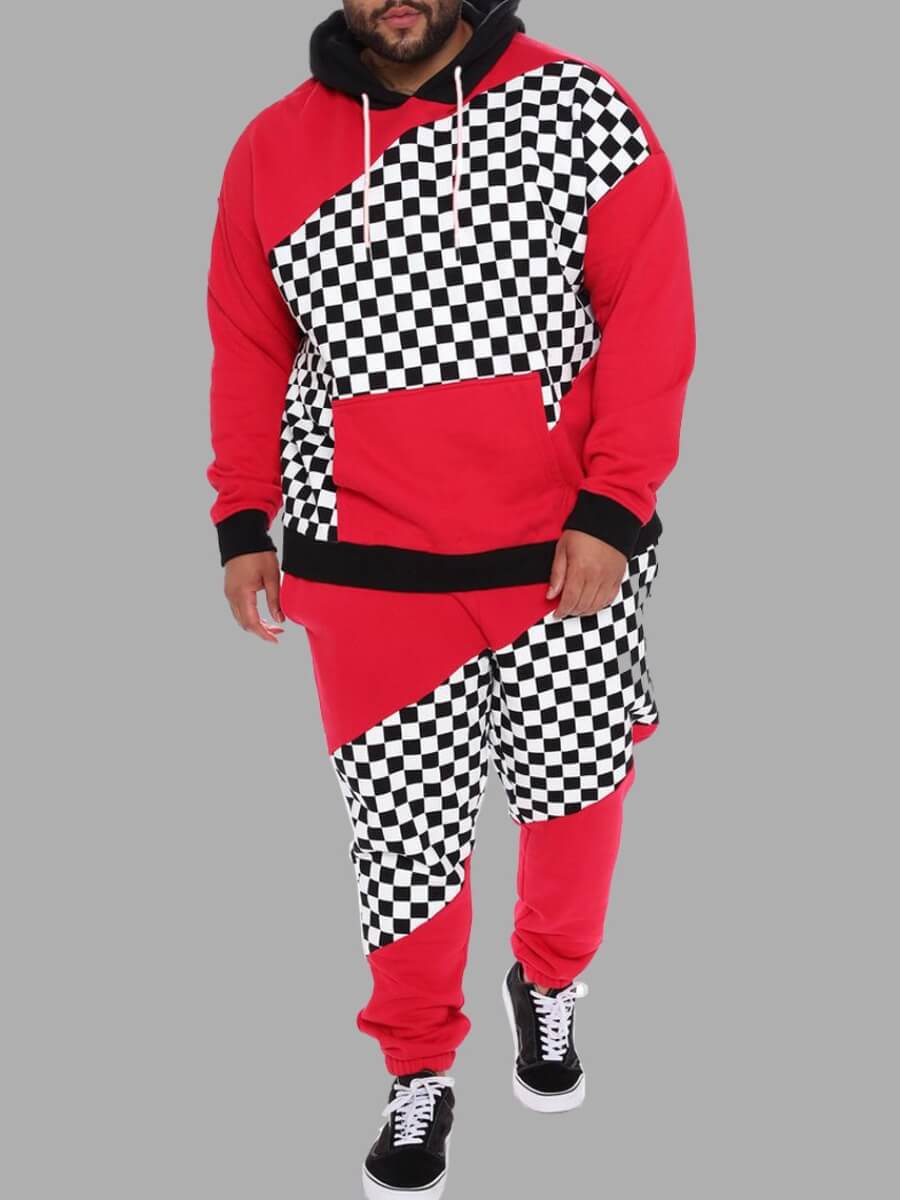 

Lovely Trendy Hooded Collar Print Patchwork Red Men Two-piece Pants Set