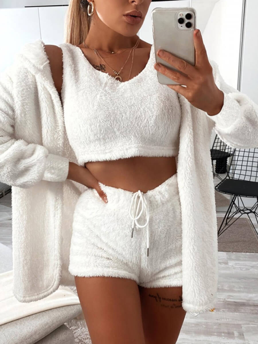 

Lovely Casual V Neck Skinny White Sleepwear