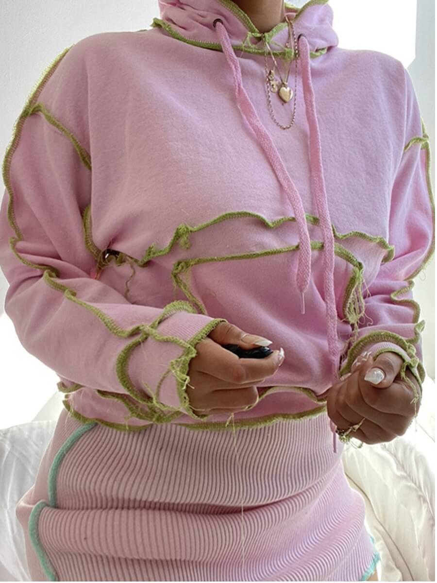 

Lovely Casual Hooded Collar Patchwork Pink Plus Size Hoodie