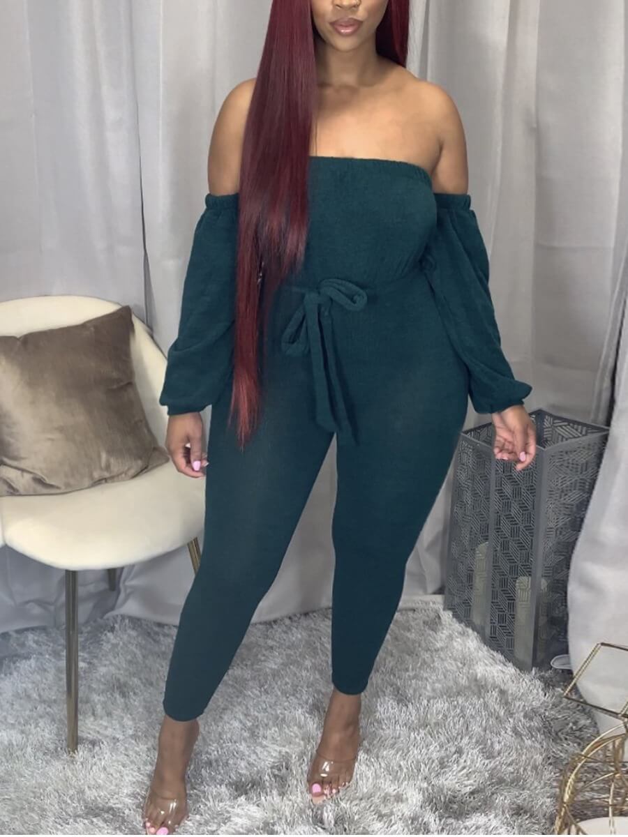 

Lovely Trendy Dew Shoulder Green Plus Size One-piece Jumpsuit