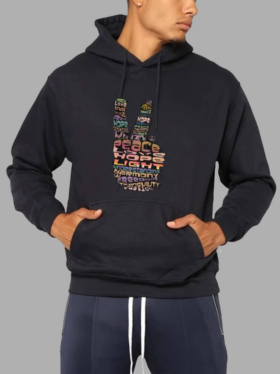 

Lovely Leisure Hooded Collar Print Black Men Hoodie