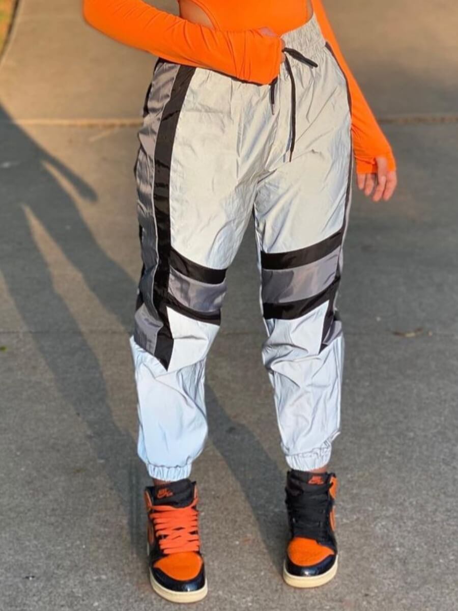 

Lovely Street Striped Patchwork Drawstring White Pants