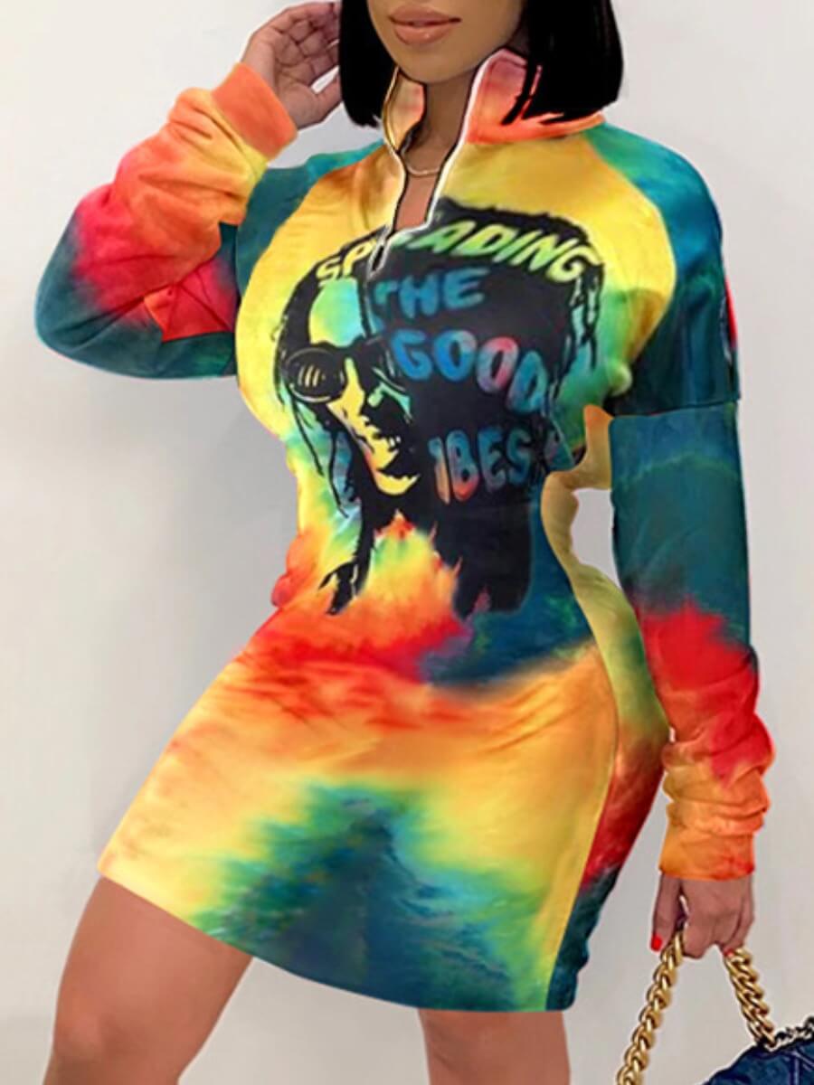 

LW Street Graffiti Print Tie-dye Yellow Knee Length Dress