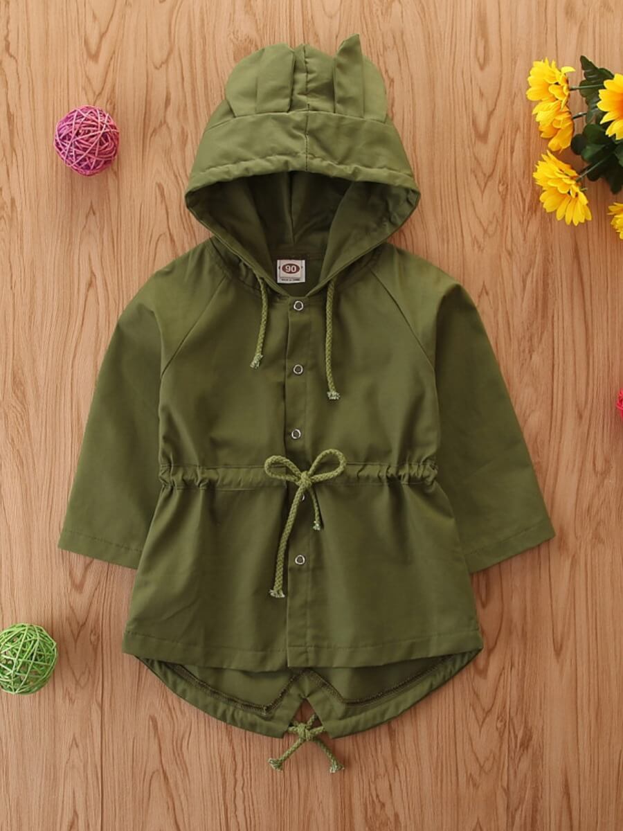 

Lovely Casual Hooded Collar Drawstring Army Green Girl Coat
