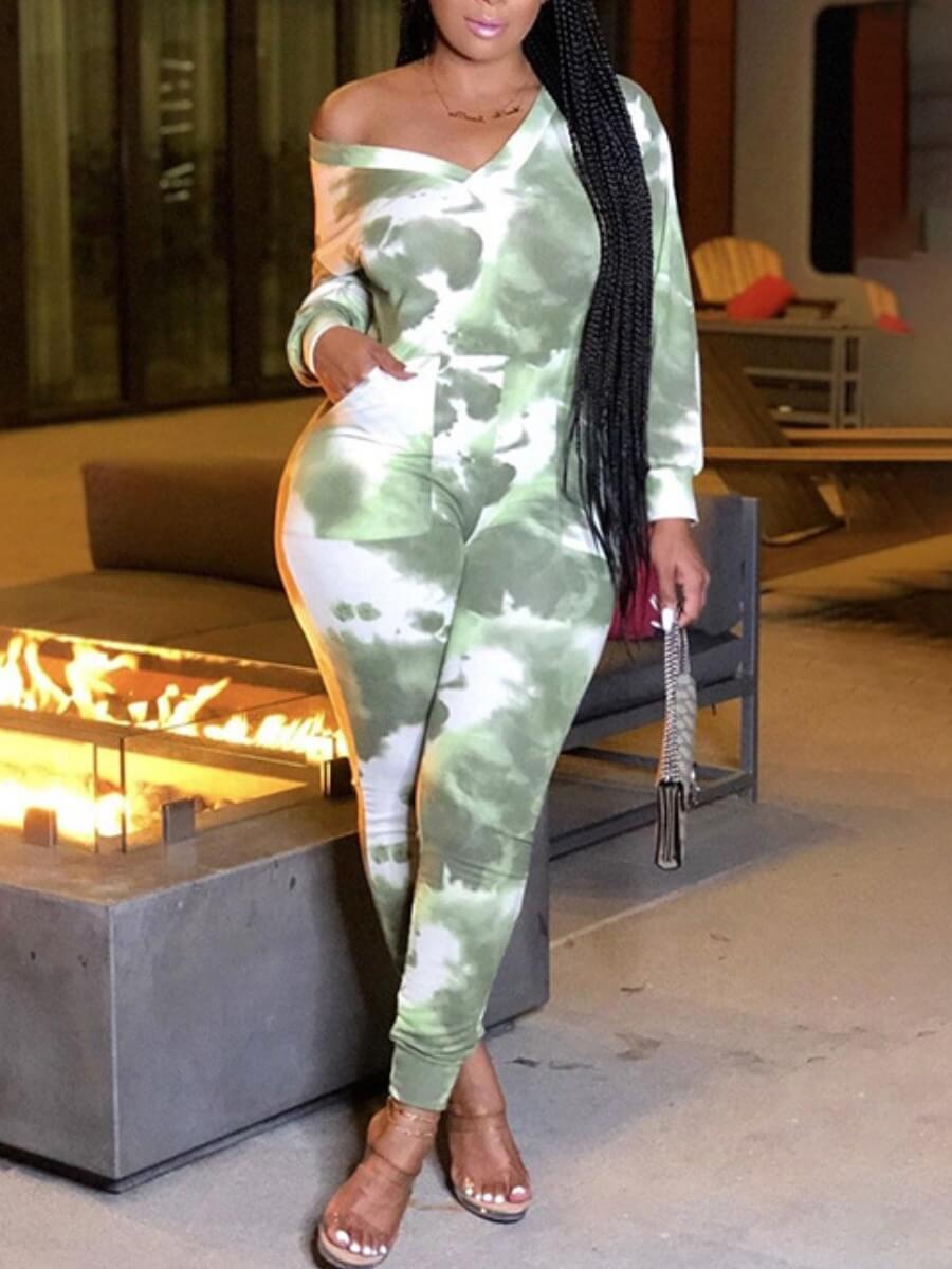 

Lovely Casual Tie-dye Basic Skinny Green One-piece Jumpsuit