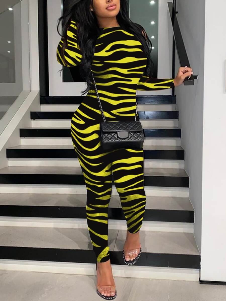 

Lovely Street Zebra Pattern Print Black One-piece Jumpsuit