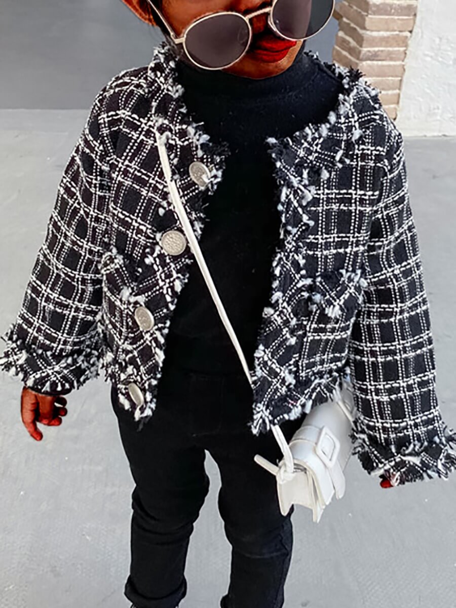 

Lovely Trendy Grid Print Black Girl Coat