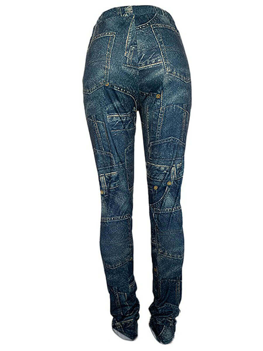 Lovely Casual Print Skinny Blue Plus Size Pants