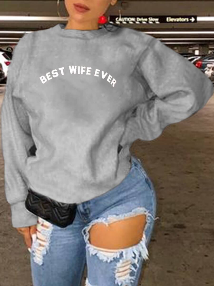 

Lovely Casual O Neck Letter Print Grey Plus Size Hoodie