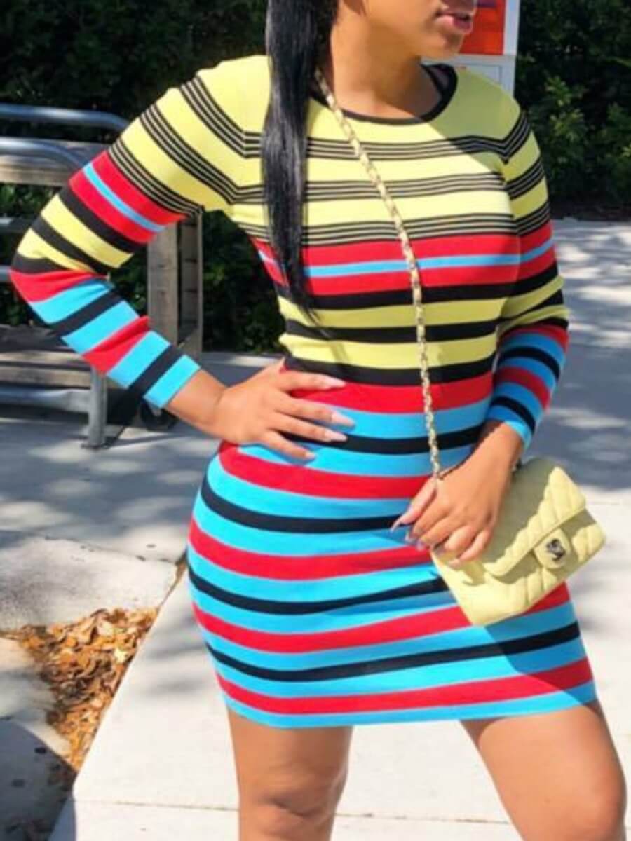 

Lovely Casual Striped Print Multicolor Mini Dress, Multicolor mstn