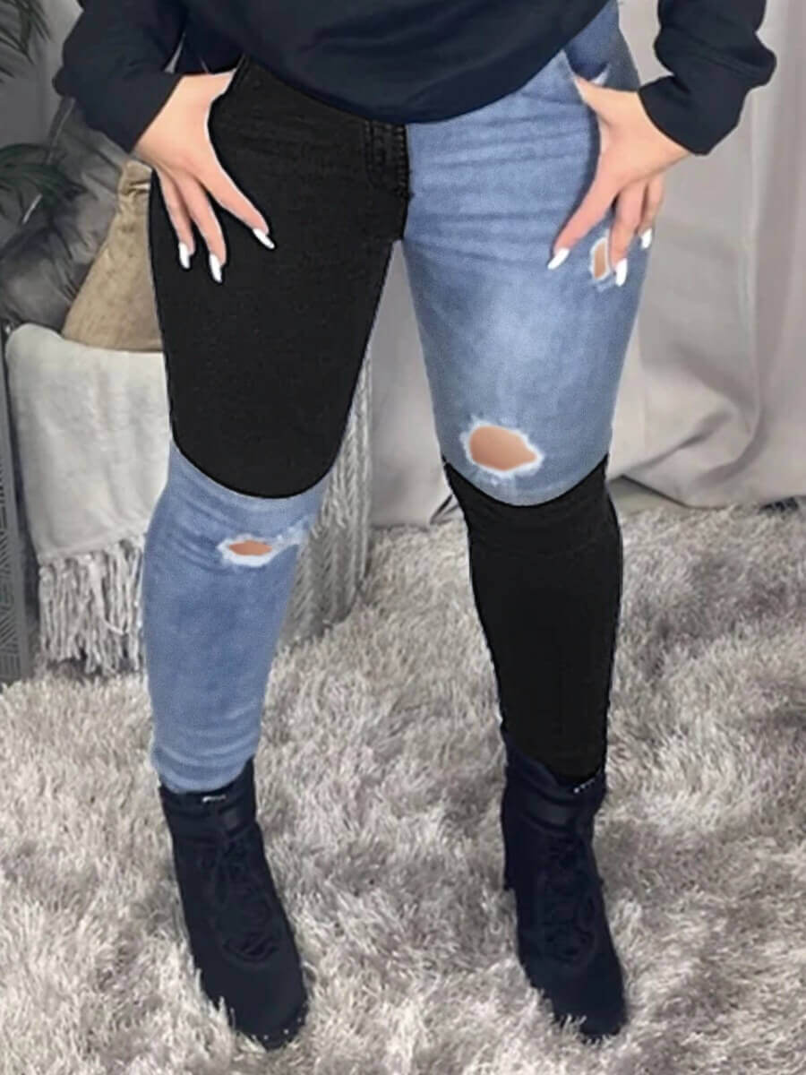 

Lovely Street Patchwork Hollow-out Black Jeans